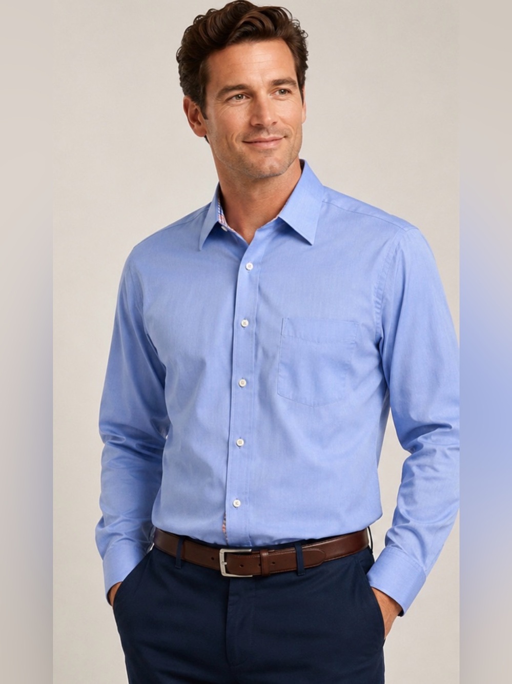 Peter Millar Mens Large Blue 100% Cotton Dress Shirt Long Sleeve Button Front